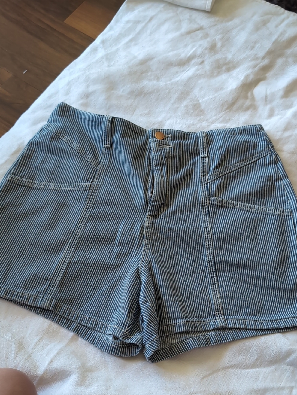 High-Rise Striped Cotton Women’s Shorts - Blue